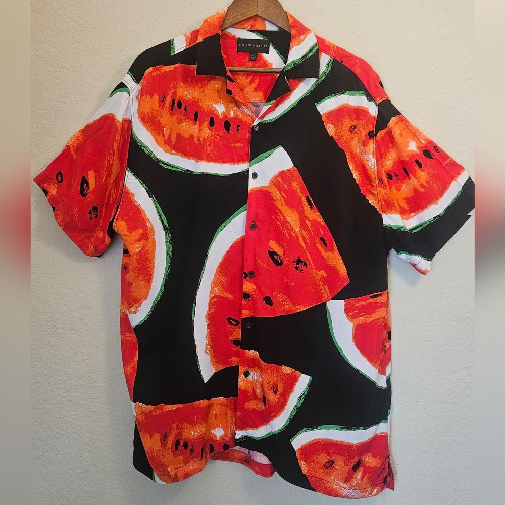 No Boundaries‎ Button Down Shirt Mens Large Watermelon Print Festival Streetwear